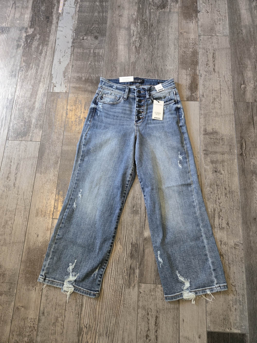 High-Rise Wide Leg Cropped Distressed Jeans - Light Blue